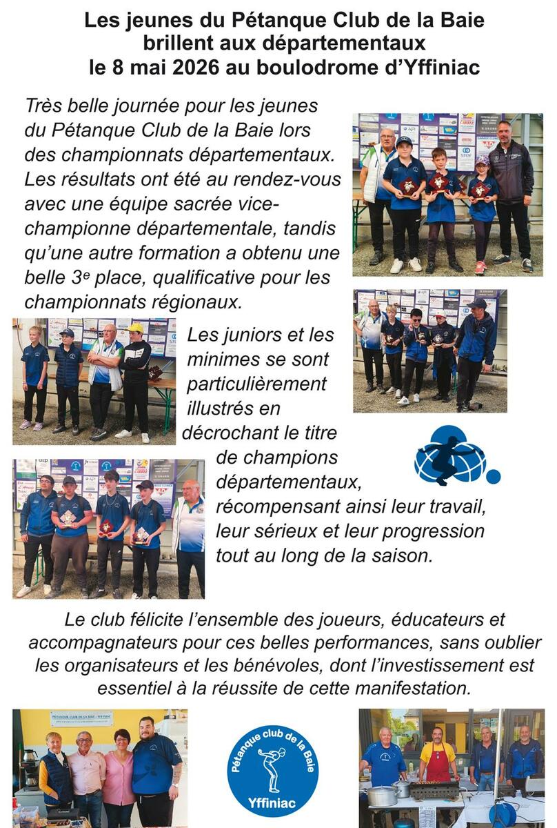 Résultats des Championnats Départementaux Jeunes à Yffiniac le 8 mai 2026