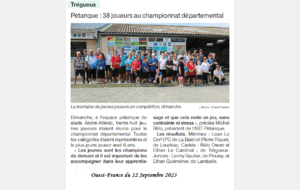 Championnat Départemental Doublettes Jeunes à Trégueux le 10 Septembre 2023