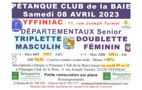 Equipes Doublettes Féminines Inscrites au Concours d'Yffiniac le 8 Avril 2023 