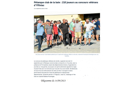 Concours Triplettes Vétéran à Yffiniac le 13 Septembre 2023
