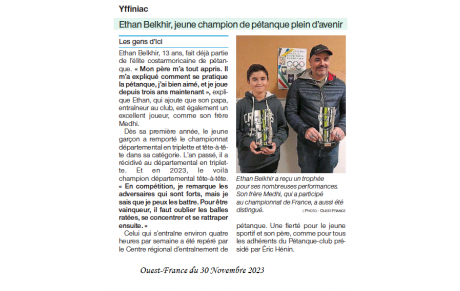 Résultats Championnat Départemental des Jeunes